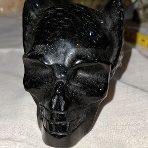 Black Obsidian Skull Figurine